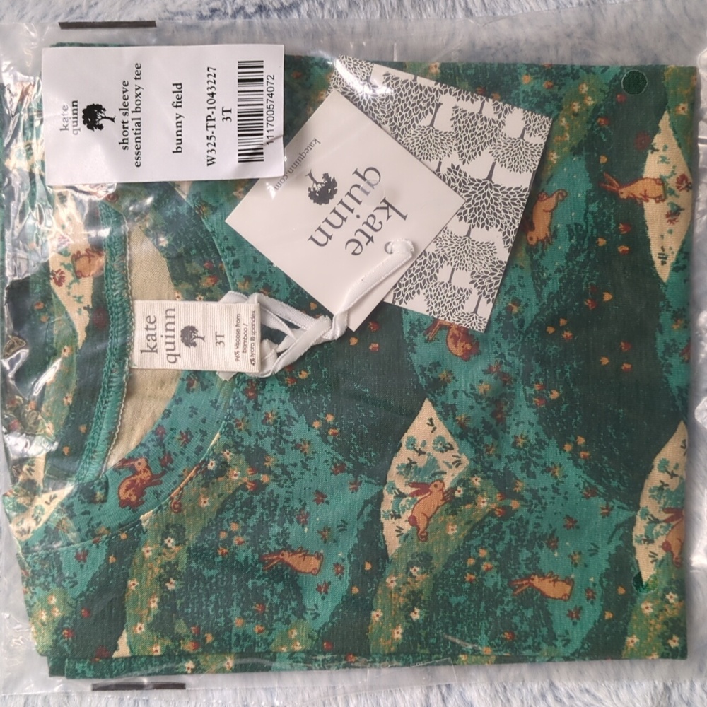 NWT 3T Kate Quinn Organics Short Sleeve Essential Boxy Tee Bunny Field Bamboo